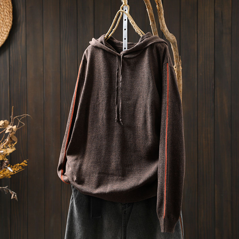 拼色套头袖子打底上衣复古宽松