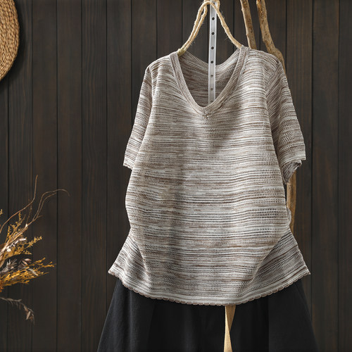 今年流行的爆款女装针织短袖2026夏日新款宽松轻透薄款上衣T恤