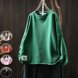 卫衣女款小个子无帽2026春巨好看绿色长袖宽松大码叠穿小个子t恤
