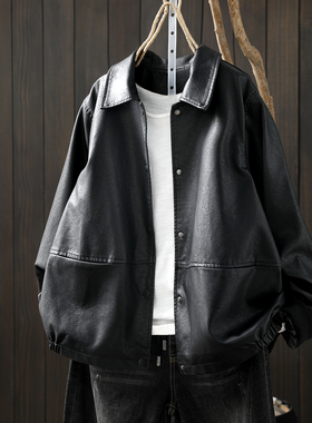 黑色皮衣女款2026新款开春小个子PU流行酷飒风休闲宽松翻领皮夹克