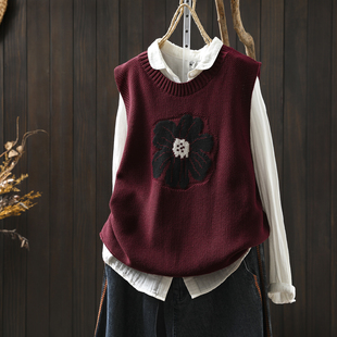 马甲2026正流行女秋新款小个子棉线花朵针织减龄气质无袖坎肩背心