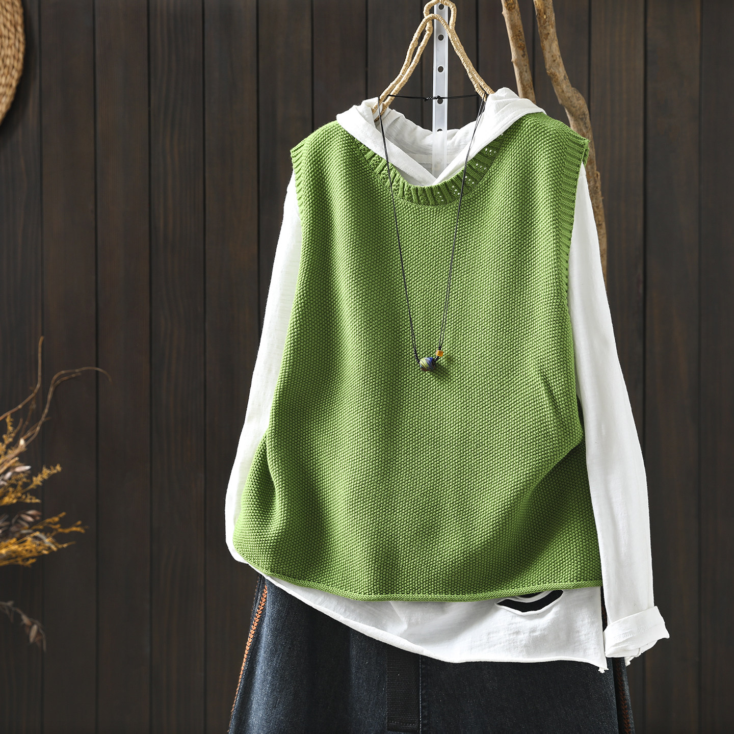 马甲女款2026新款春装洋气绿色棉线妈妈无袖坎肩纯色好看流行马夹,女装/女士精品,马夹,淘宝优惠券,粉丝福利购,淘宝优惠卷