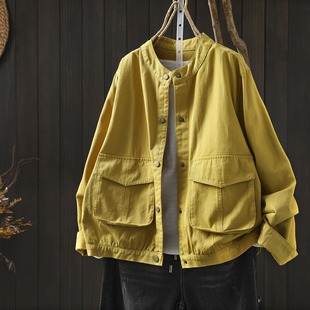 今年流行漂亮的外套女春2026纯棉工装风立体口袋慵懒宽松休闲上衣