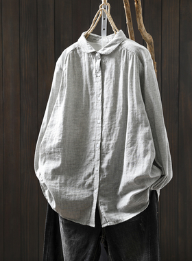 灰色纯棉双层棉纱衬衫女长袖2025新秋季休闲百搭文艺叠穿打底上衣