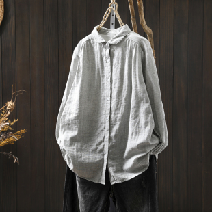 灰色纯棉双层棉纱衬衫女长袖2026新款春休闲百搭文艺叠穿打底上衣