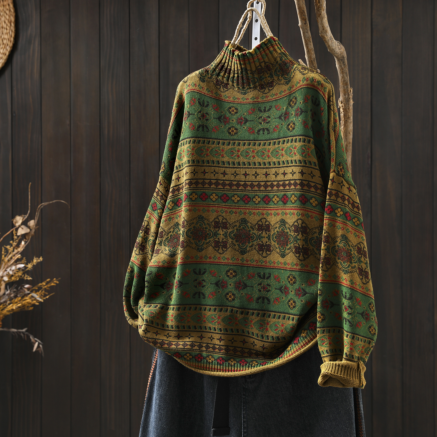 超好看针织上衣女士2025秋冬新款半高领印花独特内搭外穿洋气毛衣