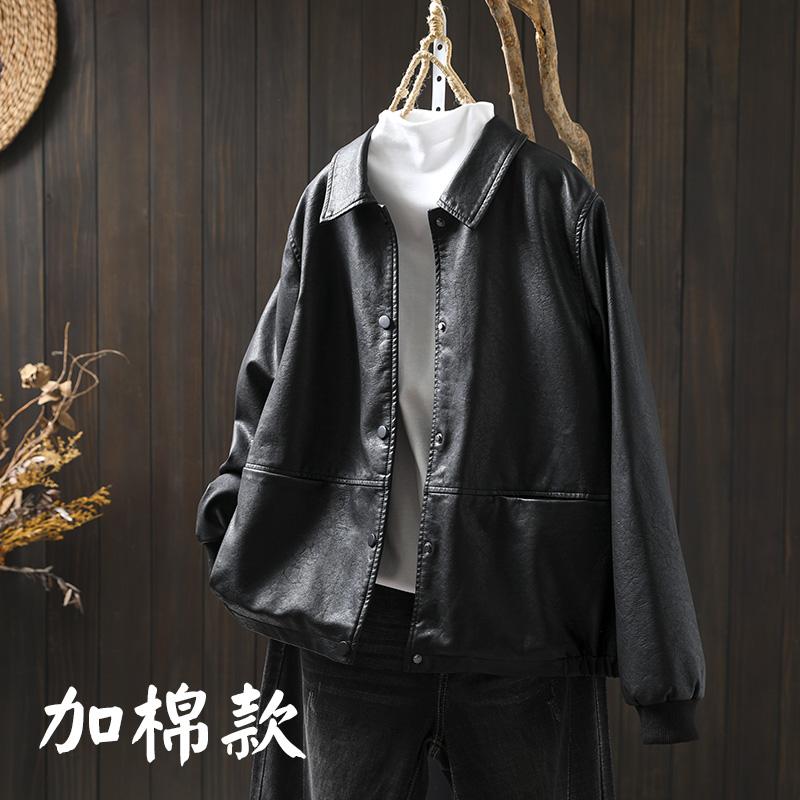 夹棉常规皮衣宽松复古