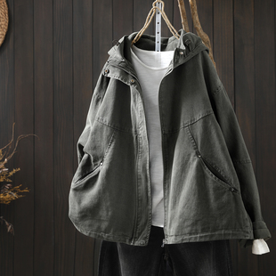 春装女款2026新款连帽慵懒风复古时髦正流行又酷又飒百搭休闲外套