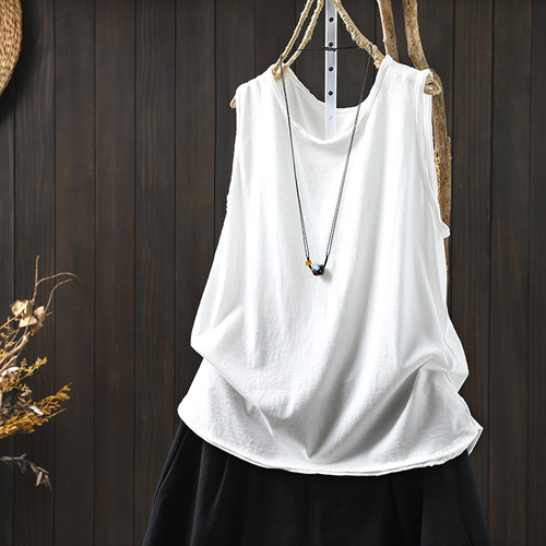 纯棉白色背心内搭女2025新款夏休闲百搭外穿叠穿打底无袖t恤上衣
