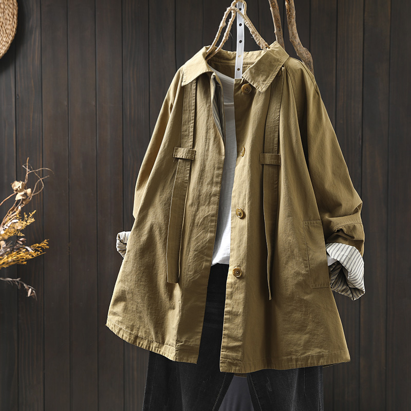卡其色风衣外套女中长款2025秋季新气质休闲宽松大板设计感开衫棉