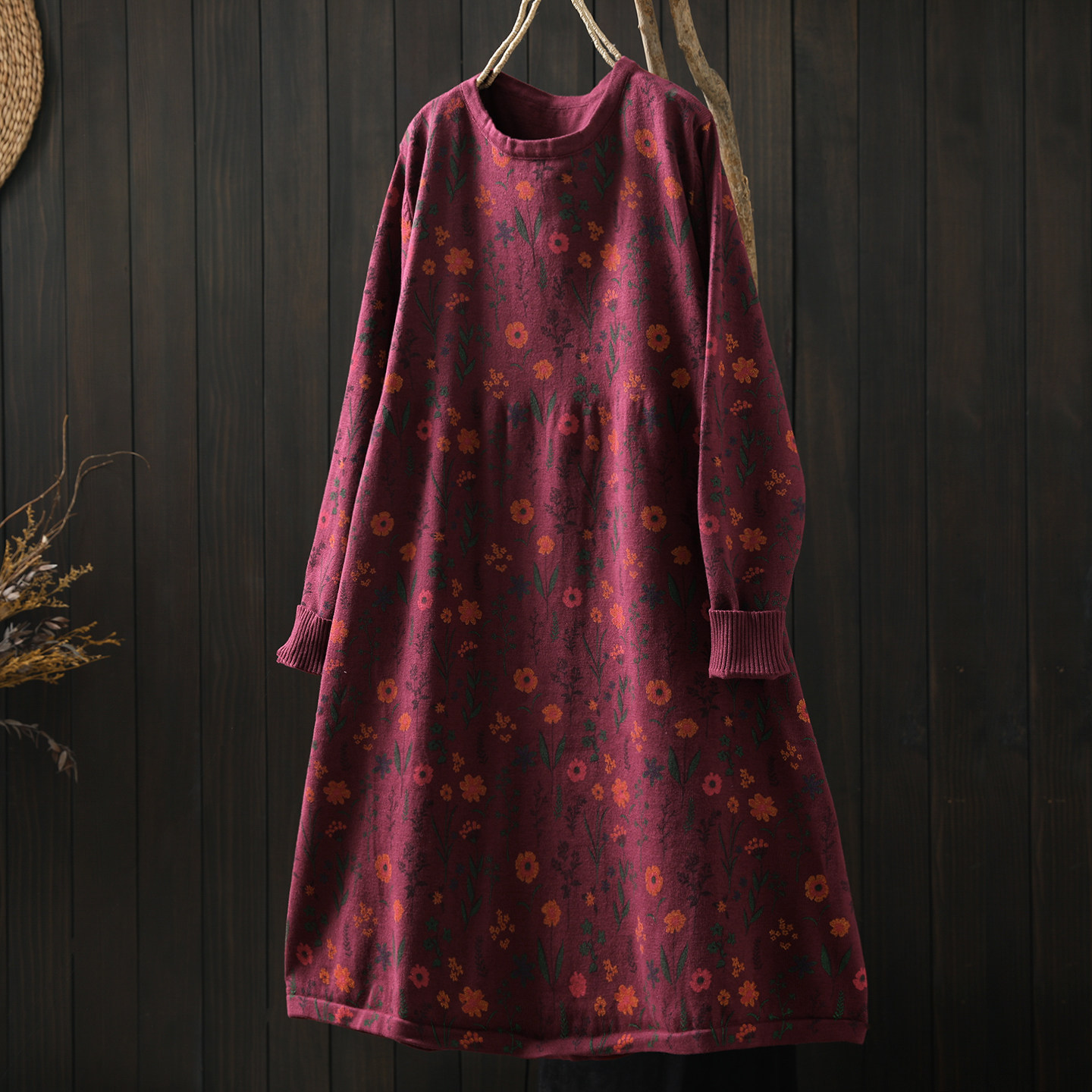 连衣裙2026新款今年流行爆款女春印花设计感慵懒针织中长款a字裙,女装/女士精品,连衣裙,淘宝优惠券,粉丝福利购,淘宝优惠卷