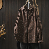 纯棉磨毛咖色不撞款 女春季 休闲通勤宽松外搭衬衣 2026新款 碎花衬衫