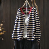 棉线条纹针织开衫 春休闲高级感配裙子毛衣外穿上衣 外套女2026新款