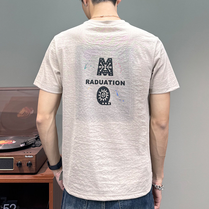 棉麻短袖t恤衫男士2025夏季新款高端男装圆领半袖体恤衫修身上衣