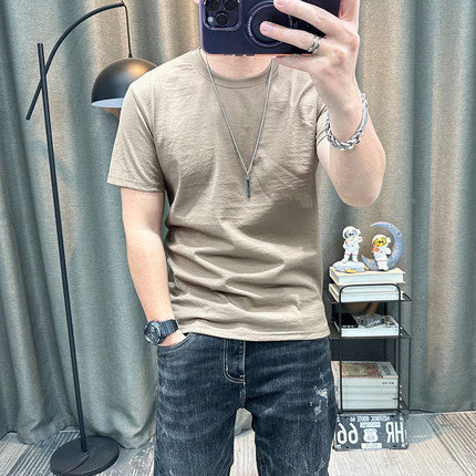 棉麻短袖t恤衫男士2026夏季新款高端男装简约纯色打底衫超薄上衣