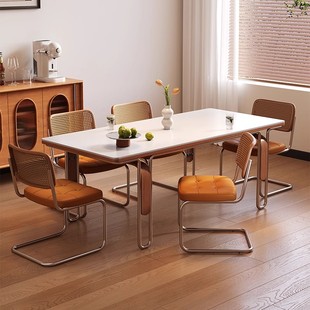 康桥餐桌餐桌侘寂风实木岩板餐桌现代简约长方形高端意式北欧