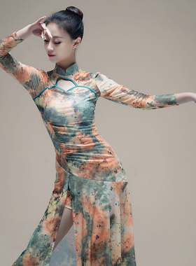 舞蹈旗袍弹力服复古国风古典舞演出服装新款跳舞衣服艺考练习服