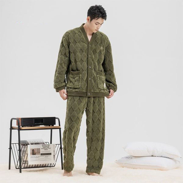 Skechers斯凯奇秋冬男士加绒加厚防静电家居服套装睡衣L325M075