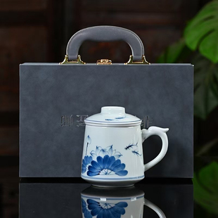 瓷都窑火茶具手绘青花瓷茶杯大号带盖分离过滤家用陶瓷中式办公杯