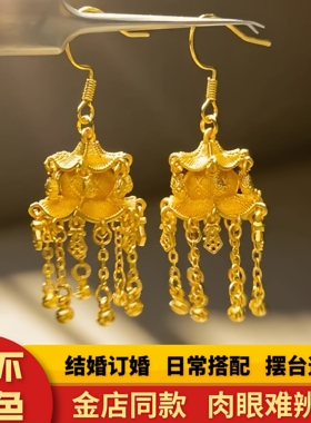 新中式沙金亭阁宫灯耳坠