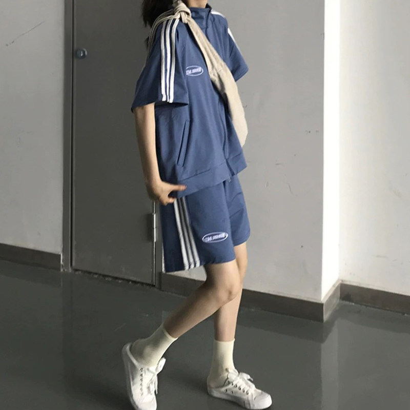 短裤休闲运动套装女夏2025学生体育跑步班服宽松大码小个子两件套