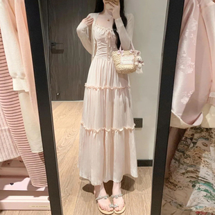 法式性感蕾丝吊带连衣裙女夏季度假风收腰蛋糕裙a字裙+防晒衣套装