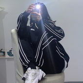 女春秋小个子两件套宽松体育跑步班服休闲外套反光条学生 运动套装