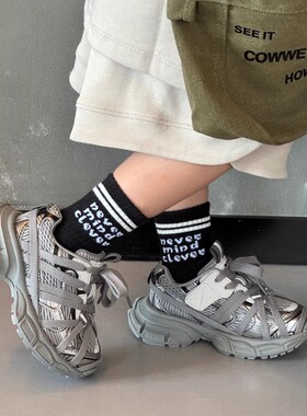 女童老爹鞋2025春季新款儿童巴黎时尚运动鞋男童绑带透气跑步鞋