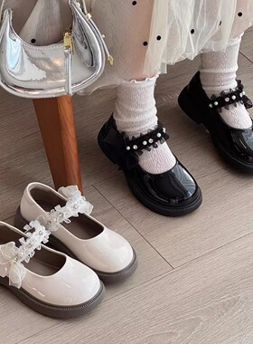 儿童皮鞋2026春季新款女童蝴蝶结水钻公主鞋女孩蕾丝软底演出鞋