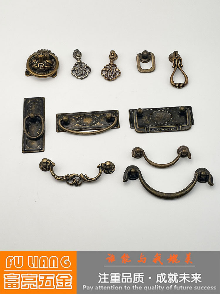 新中式拉手仿古青做旧铜色拉手欧式衣柜橱柜子复古抽屉柜门把手