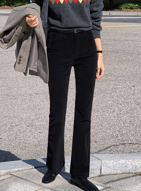 微喇牛仔裤女2025秋冬新款加绒高腰显瘦黑色直筒长裤小个子喇叭裤
