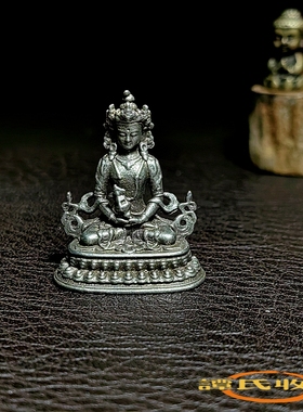 纯铜实心藏佛文殊菩萨摆件仿古白铜药师佛口袋佛供奉小佛像观音