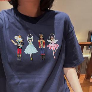 Rouje Dsyle法国潮牌胡桃匣子刺绣复古北欧上衣百搭显白纯棉T恤女