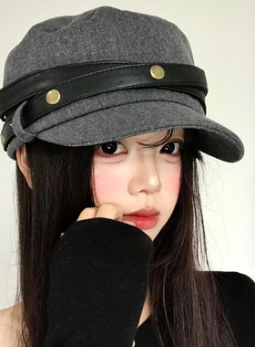 金属扣报童帽女春秋季日