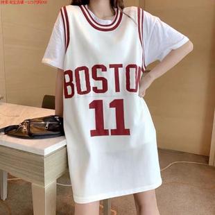 假两件篮球服t恤女短袖 Rouje 宽松港风中长款 新款 Dsyle潮牌25夏季