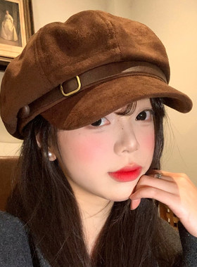 麂皮绒贝雷帽女秋冬季美