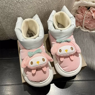 2025新款雪地靴女冬季卡通可爱厚底加绒防滑保暖短筒面包棉鞋假日