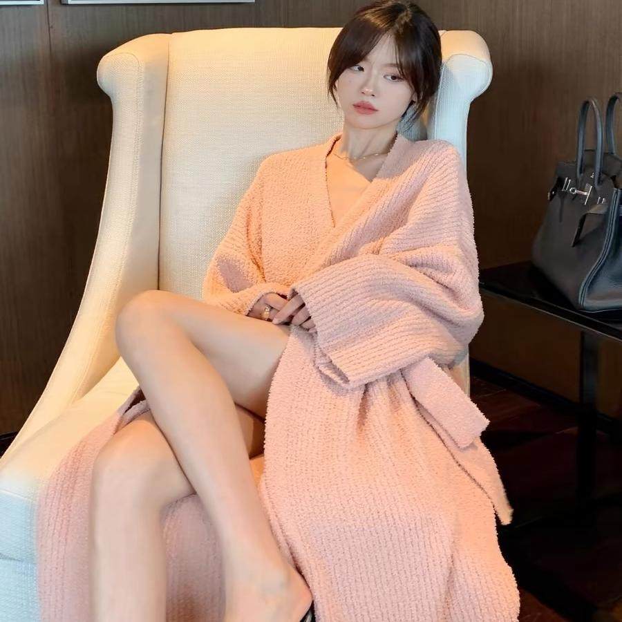 韩版半边绒睡袍高级感纯欲风女冬季新款珍贝绒加厚毛绒家居服睡裙,女士内衣/男士内衣/家居服,睡袍/浴袍,淘宝优惠券,粉丝福利购,淘宝优惠卷