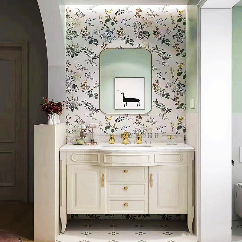 欧式实木烤漆浴室柜组合落地式洗脸盆大肚圆弧洗漱台洗手盆柜定制