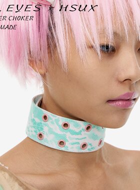 ALL EYES x HSUX 蕾丝印花铆钉皮革项圈 Lace Leather Choker