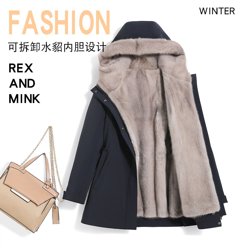 派克服水貂内胆女2025冬新款貂皮大衣可拆卸中长款整貂尼克服皮草