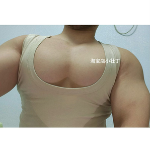 男士背心漏胸大开口显大胸肌弹力塑身螺纹运动撸铁健身无袖壮熊