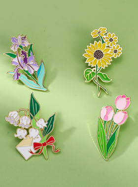 甜美可爱滴油花卉鲜花胸针