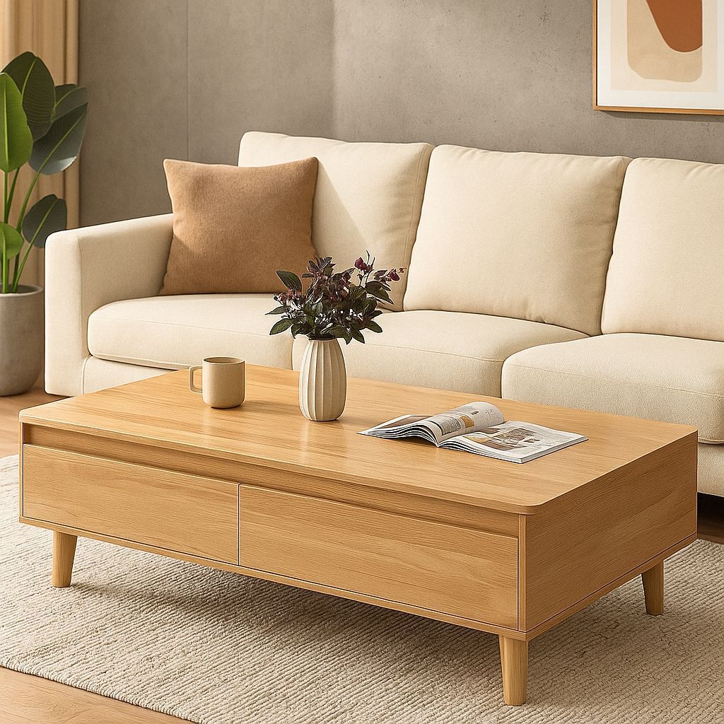 茶几家用新款客厅卧室创意小户型高级感方形原木风实木芯茶几桌子