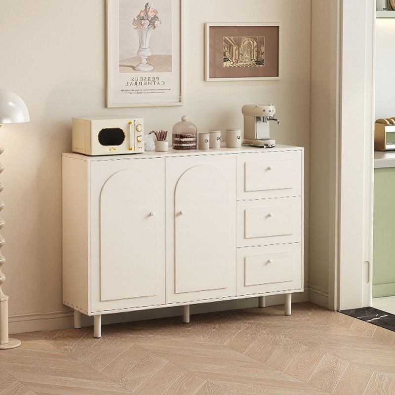 餐边柜茶水柜实木芯靠墙一体储物柜法式奶油白家用厨房橱柜备餐柜