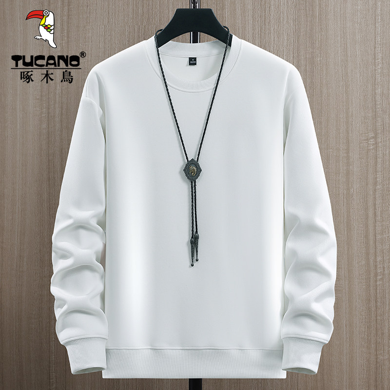 啄木鸟红色纯棉卫衣男士圆领套头春秋款休闲宽松秋季长袖打底衫