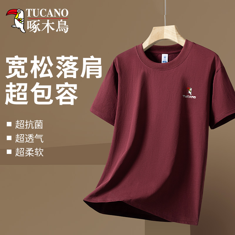 啄木鸟夏季短袖t恤男士纯色圆领
