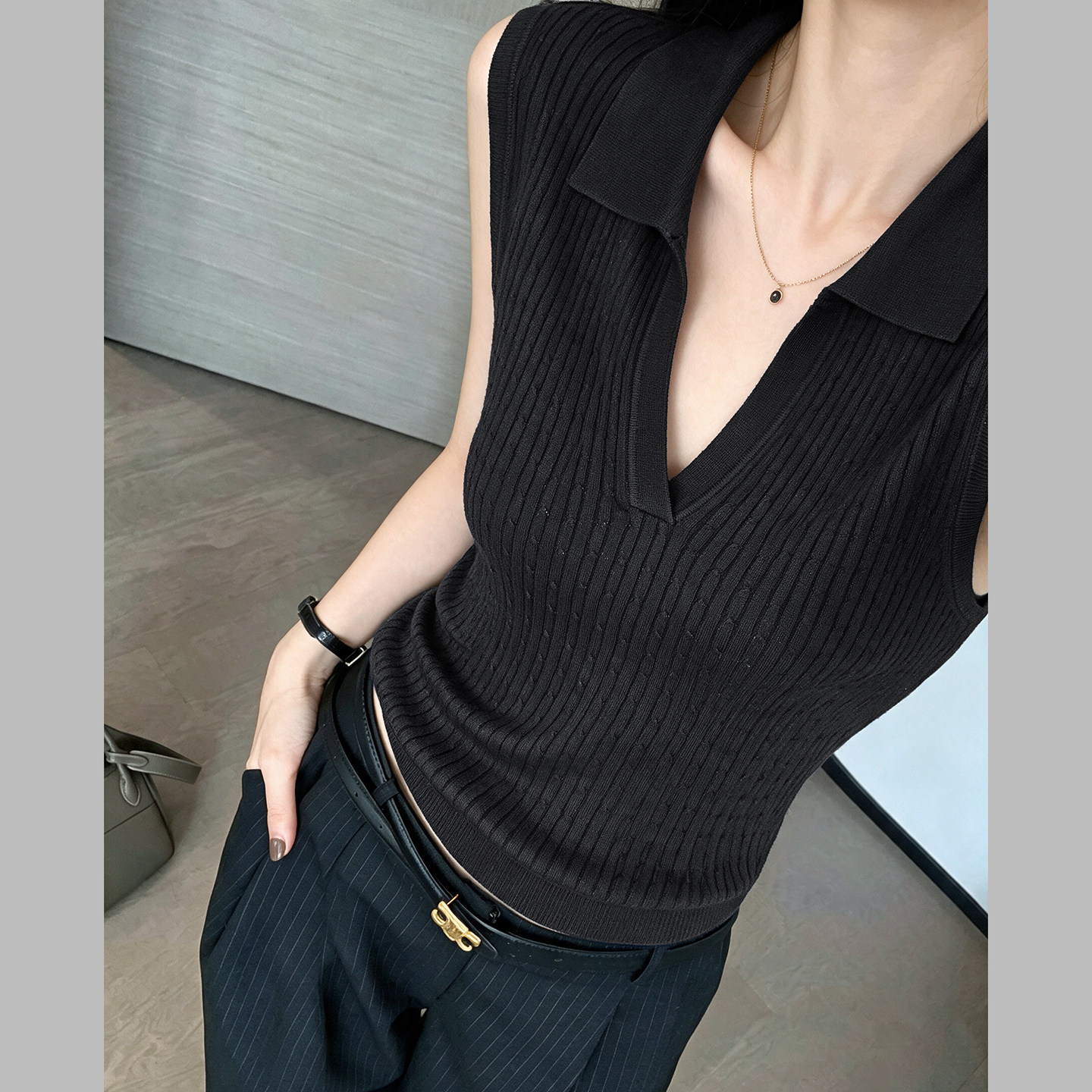 无袖针织背心女外穿可内搭打底2026夏季新款修身显瘦百搭polo衫女图片