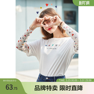 打底T恤女 设计感潮T长袖 百图印花长袖 T恤女网纱袖