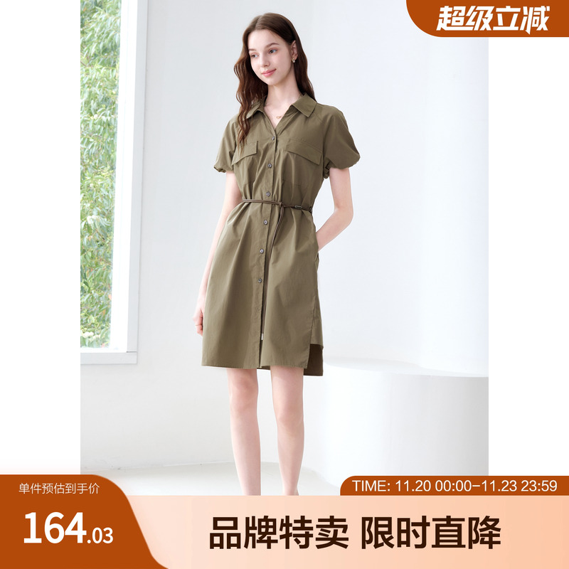 betu百图翻领休闲风连衣裙显瘦泡泡袖女生夏季穿搭气质收腰